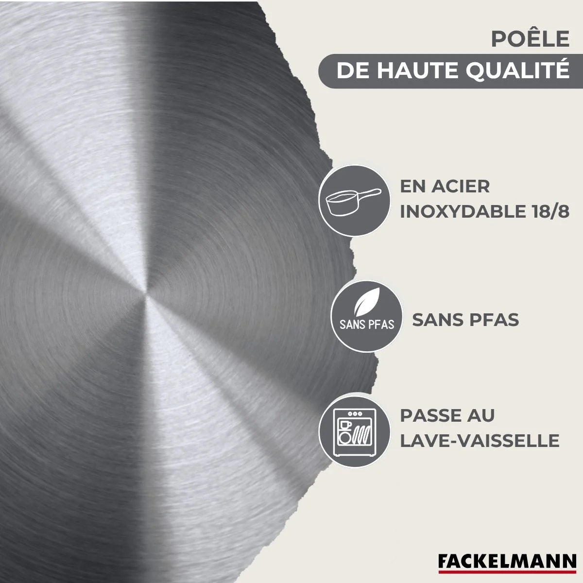 Set 1 poêle 28 cm 3 casseroles 12 16 20 cm, 3 faitouts 16, 20 et 24 cm en inox et 6 ustensiles inox Fackelmann Geneva - Image 4