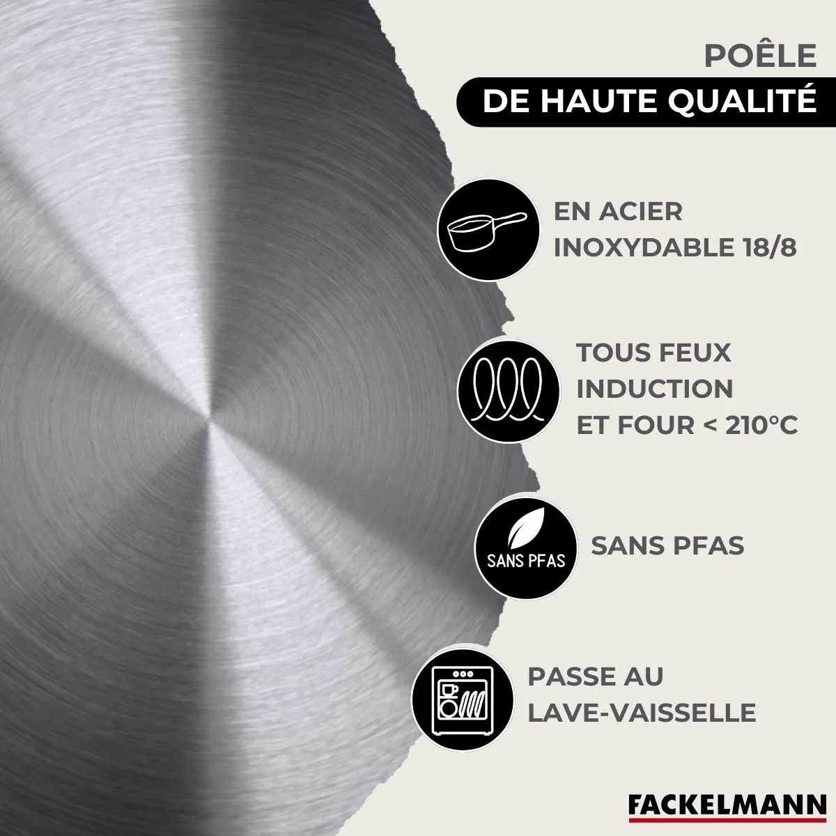 Batterie de cuisine avec 2 poêles 24/28 cm et 3 faitouts 20/24/16 cm avec 6 ustensiles de cuisine Fackelmann Etherna Brillant Fenix - Image 4