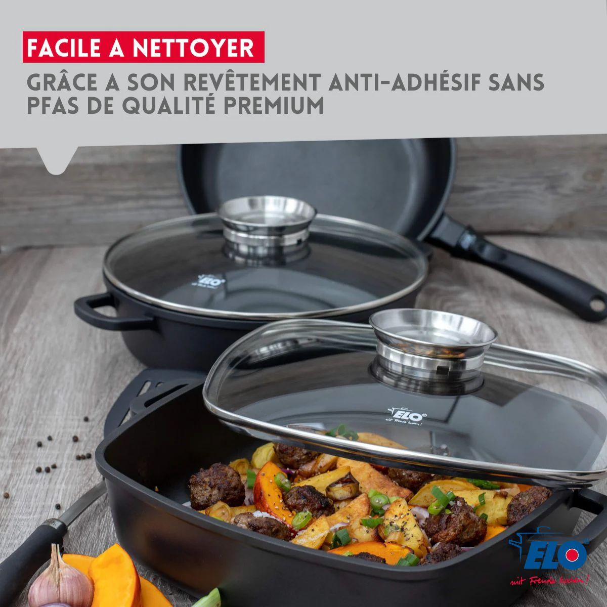 Set de 3 faitouts 16 cm 20 cm et 24 cm sans PFAS avec couvercles en verre Elo Alucast - Image 7