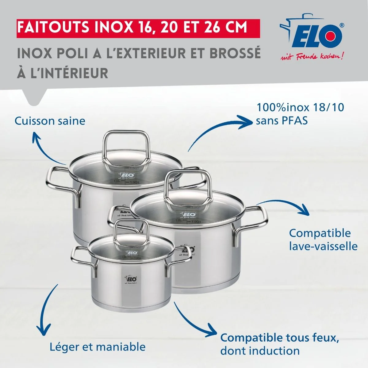 Set de 3 faitouts en inox 16 cm 20 cm et 26 cm Elo Citrin - Image 3