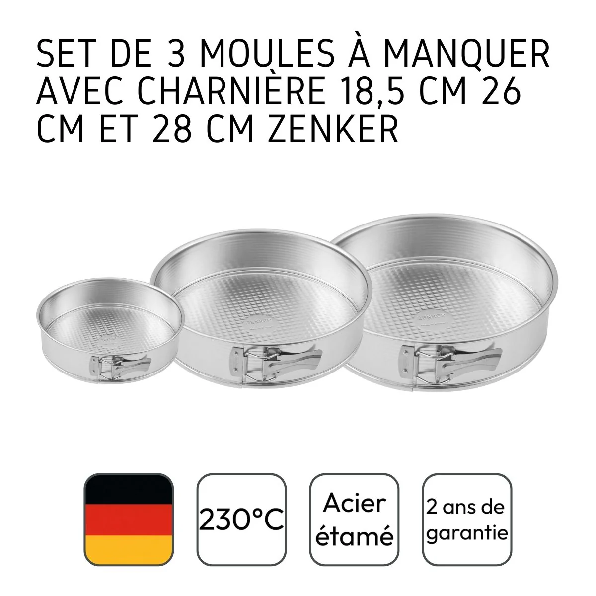 Set de 3 moules à manqué à charnière 18,5 cm + 26 cm + 28 cm Zenker Silver - Image 4