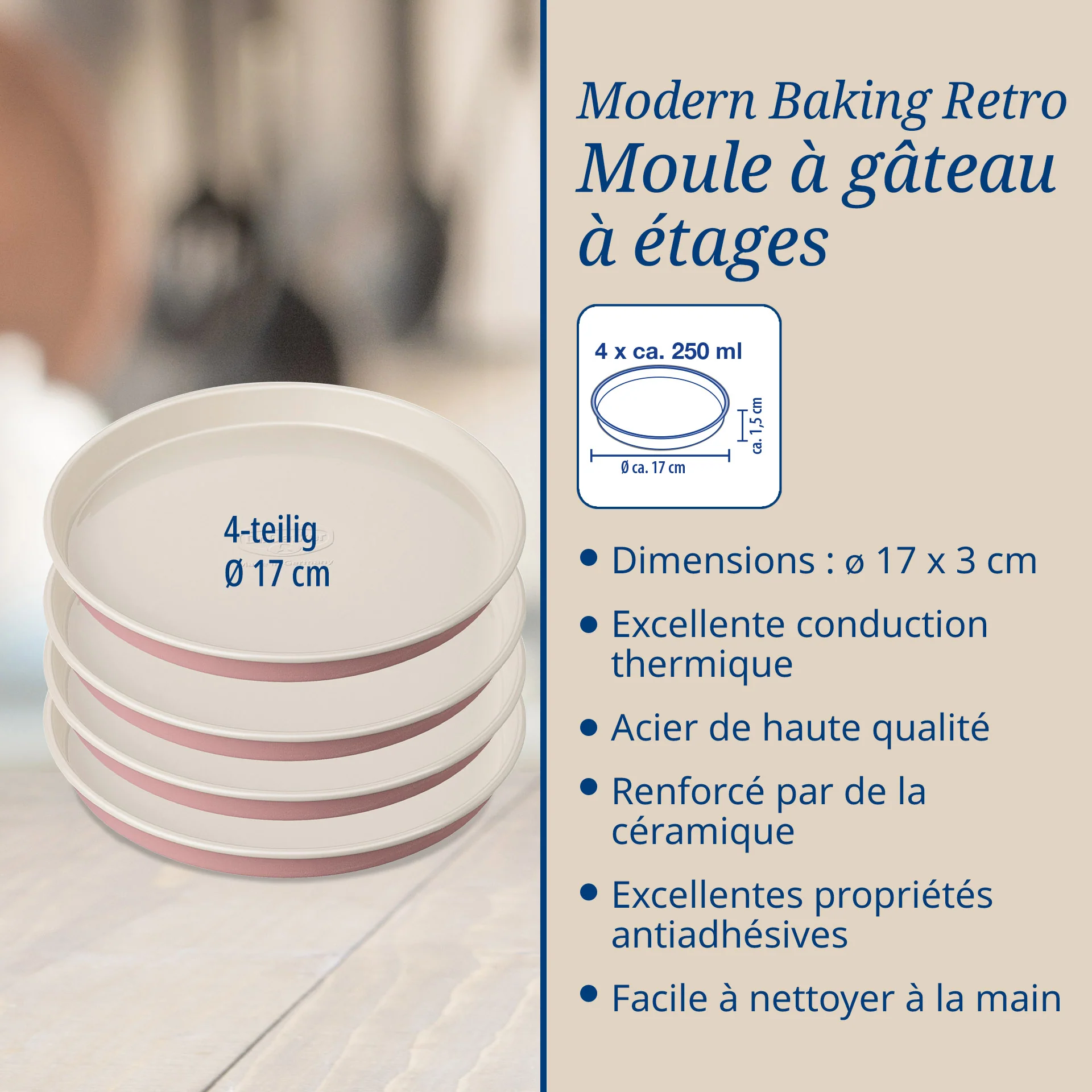 Set 4 moules pour gâteaux à étages 17 cm Dr. Oetker Rétro - Image 3