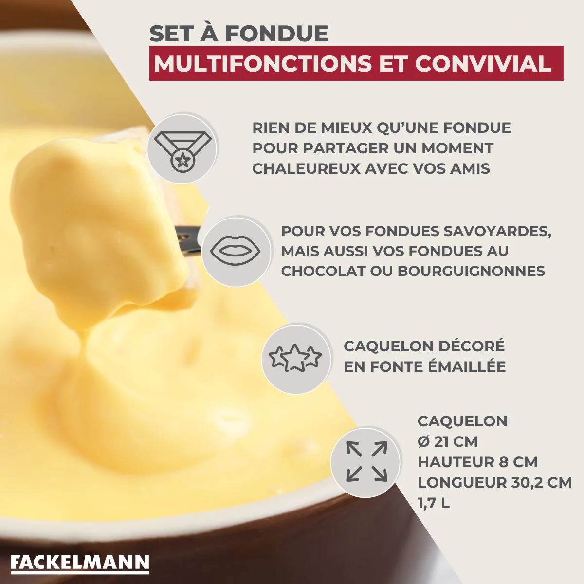 Set à fondue Savoyarde 4 personnes fonte émaillée Fackelmann - Image 3