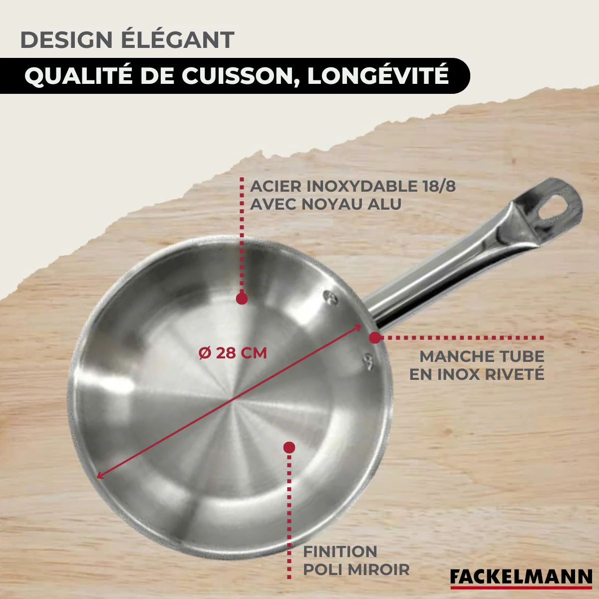Set de 1 poêle 28 cm en inox et 6 ustensiles Fackelmann Eterna - Image 6
