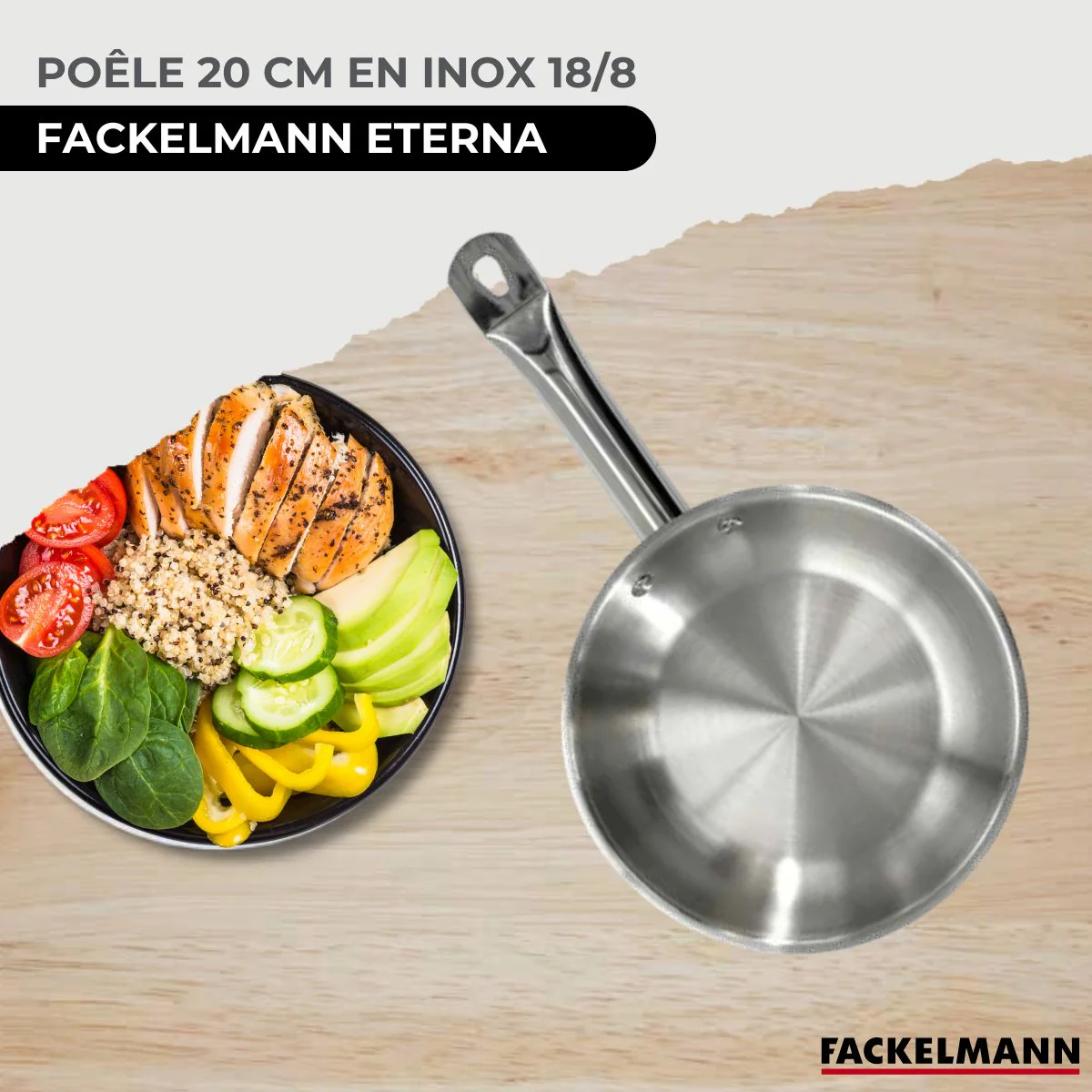 Set de 1 poêle de 20 cm en inox 1 couvercle en verre et 6 ustensiles Fackelmann Eterna - Image 2