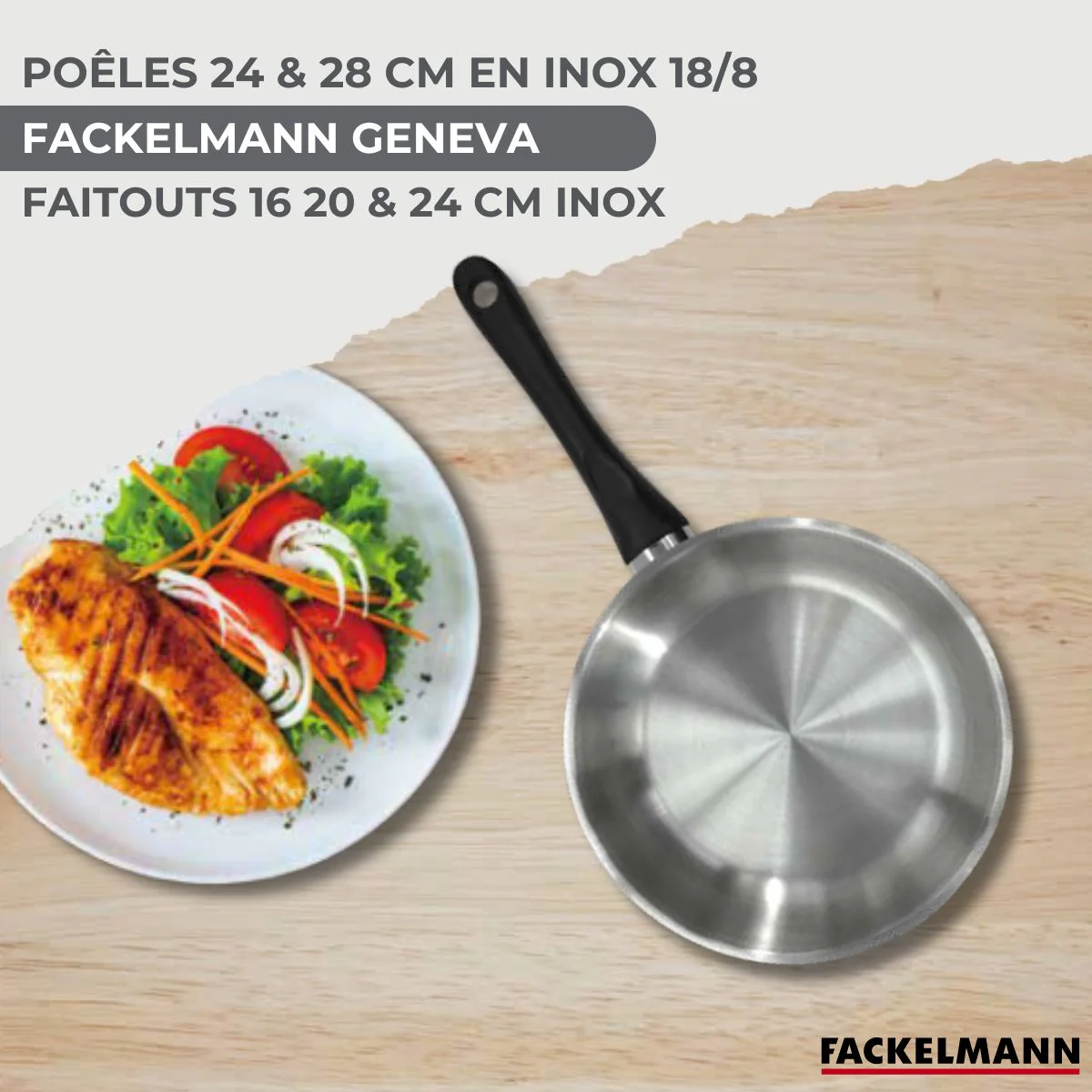 Batterie de cuisine Généva Brillant Fénix avec 2 poêles et 3 faitouts avec couvercles et 8 ustensiles en inox Fackelmann Généva Brillant Fénix avec couvercles - Image 2