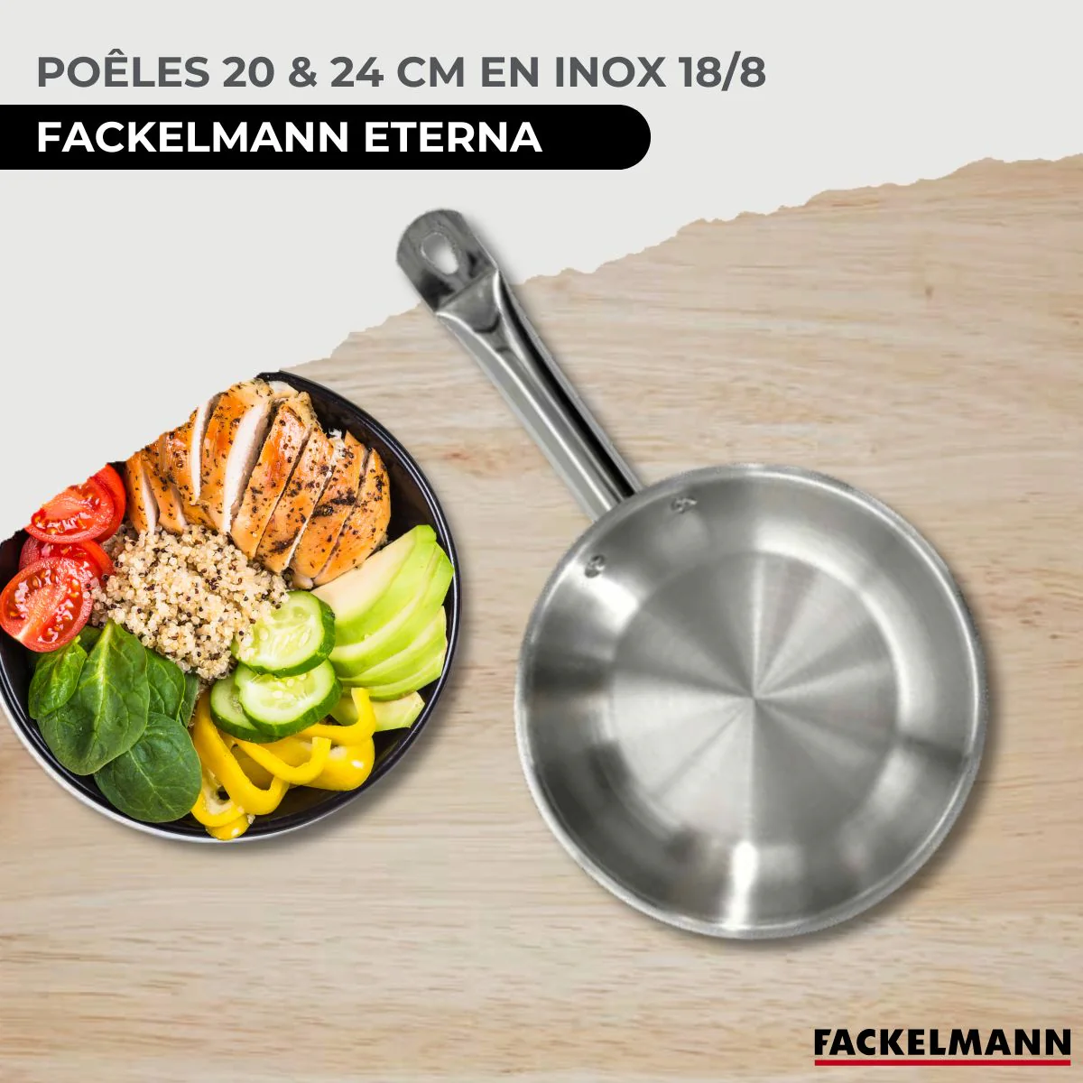 Set de 2 poêles de 20 et 24 cm en inox et 6 ustensiles inox Fackelmann Eterna - Image 2