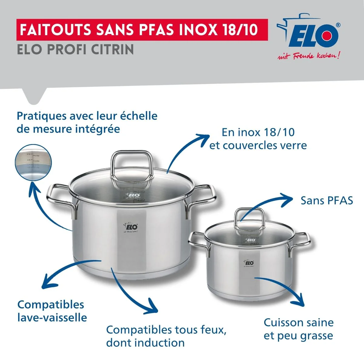 Set de 2 Poêles de cuisson 24 et 28 cm et 2 faitouts 14 et 20 cm Elo Profi Citrin - Image 3