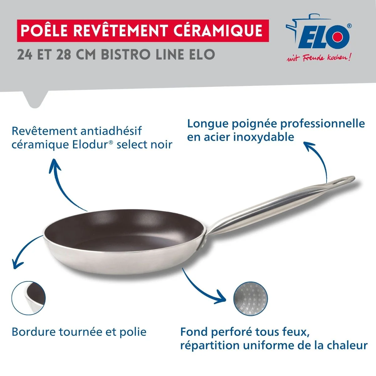Set de 2 Poêles 24 et 28 cm céramique sans PFAS et 2 couvercles Bistro Line Elo - Image 3
