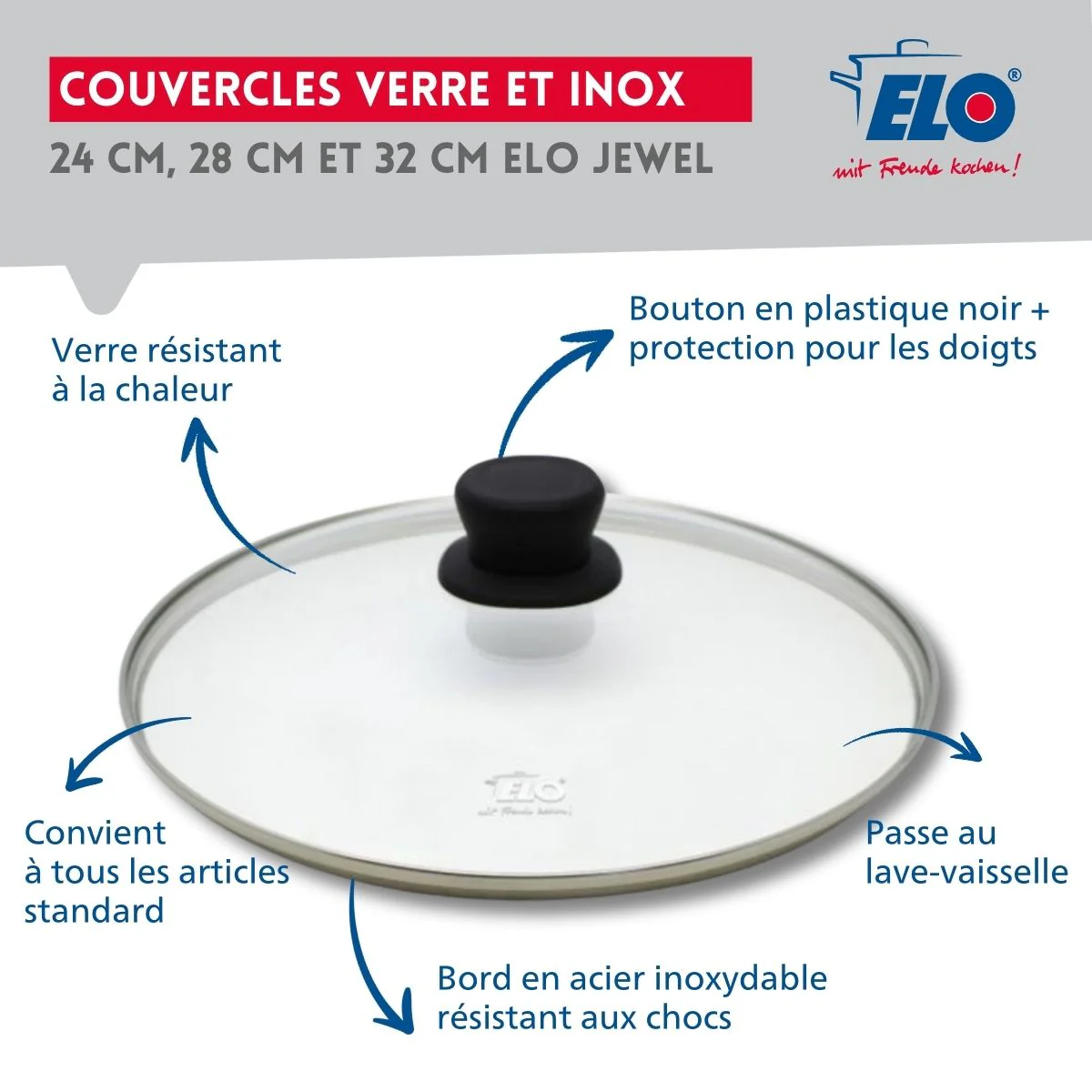 Set de 2 Poêles 24 et 28 cm céramique sans PFAS et 2 couvercles Bistro Line Elo - Image 4
