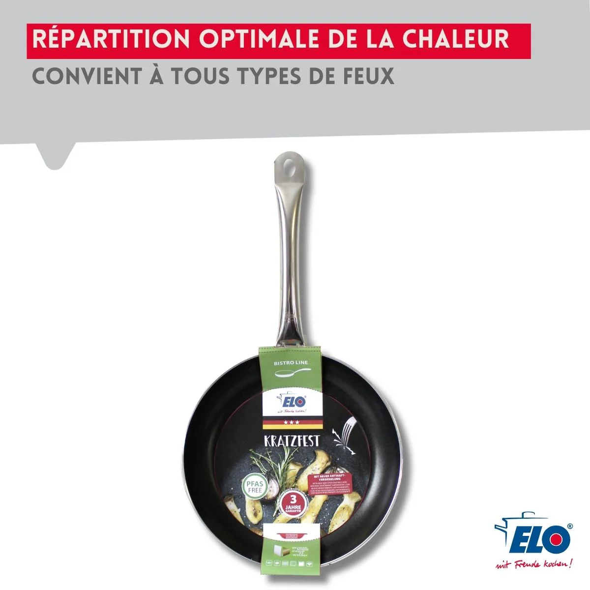 Set de 2 Poêles 24 et 28 cm céramique sans PFAS et 2 couvercles Bistro Line Elo - Image 7