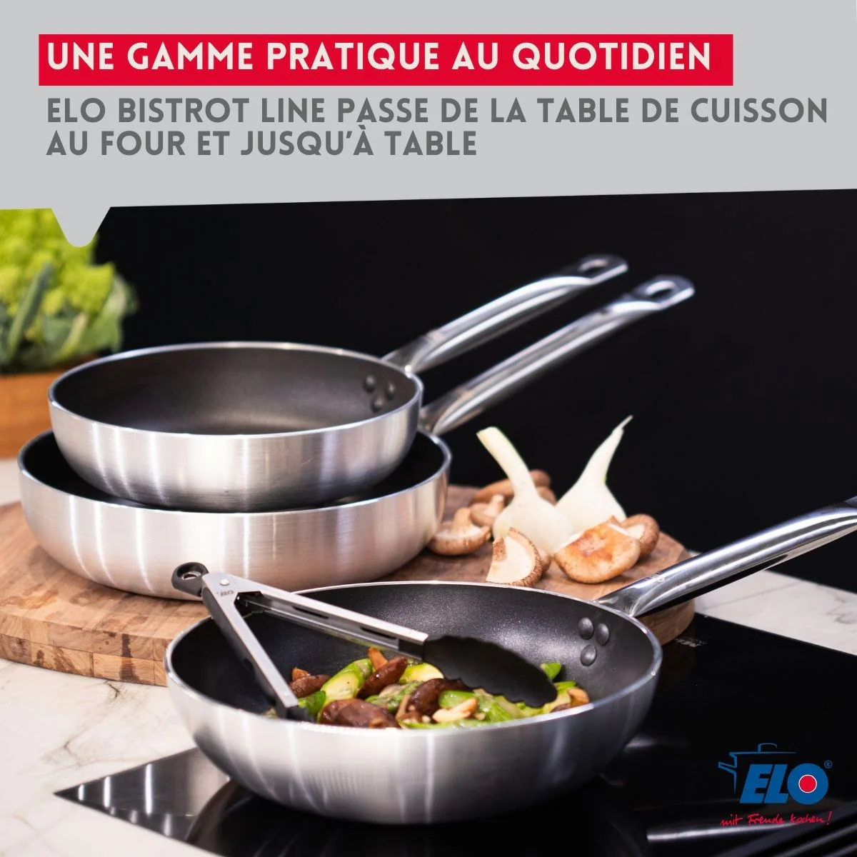 Set de 2 Poêles 28 et 32 cm céramique sans PFAS et 2 couvercles Bistro Line Elo - Image 2
