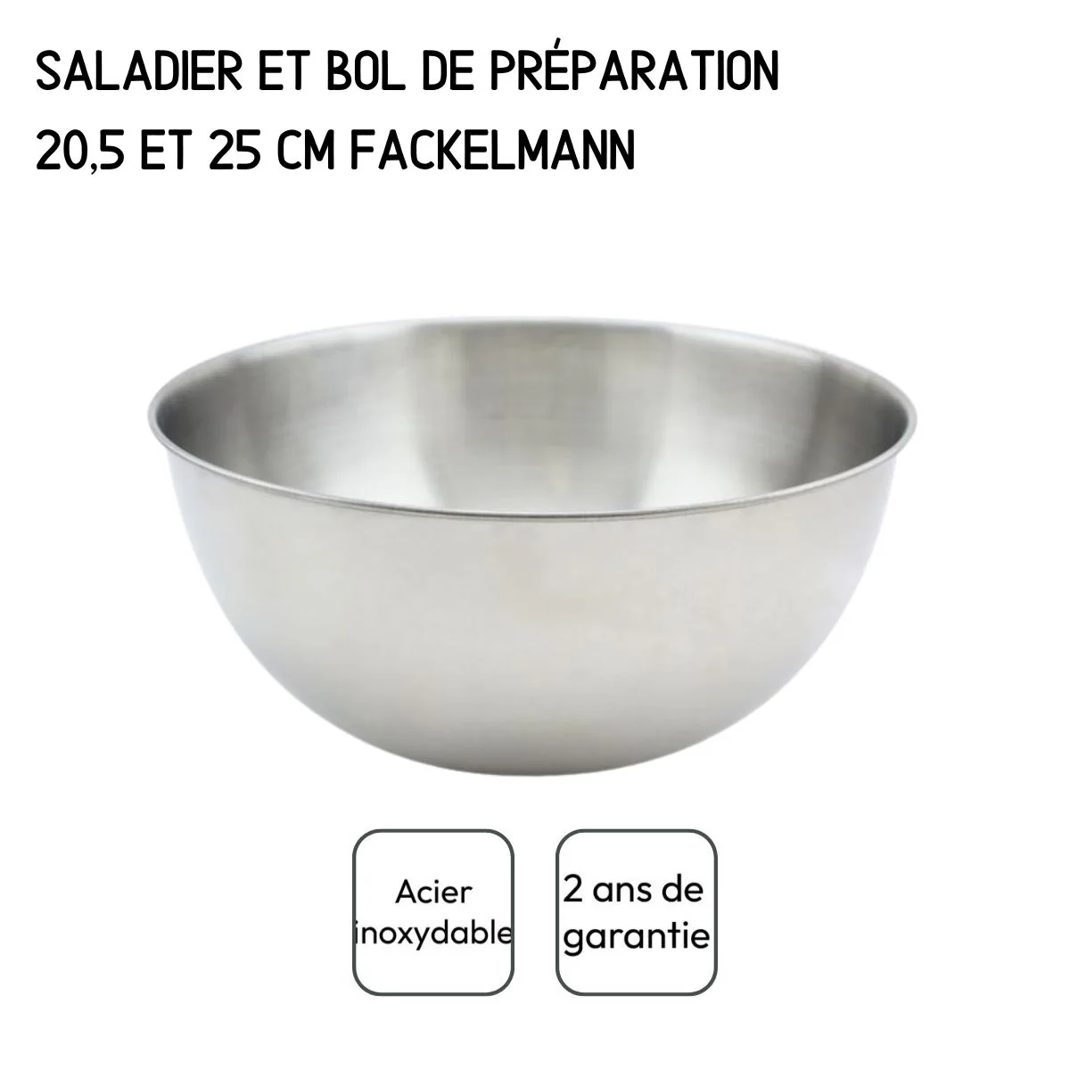 Set de 2 Saladiers en inox de 20,5 cm et 25 cm de diamètre et couverts à salade en plastique Fackelmann - Image 6
