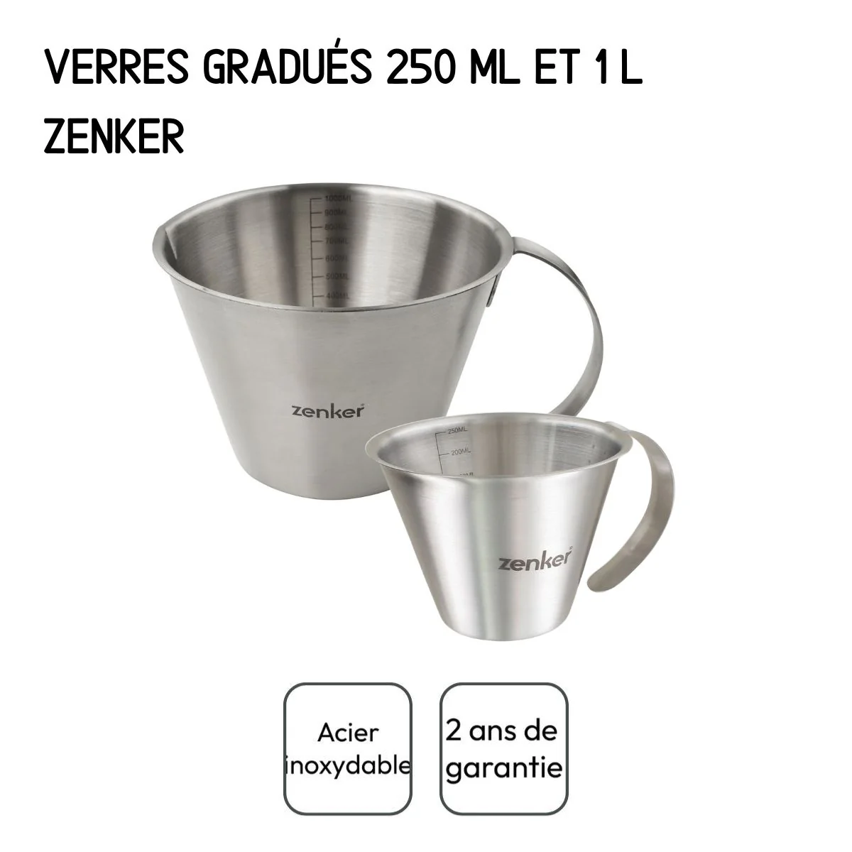 Set de 2 verres doseurs gradués en inox 250 ml et 1 litre Zenker - Image 5