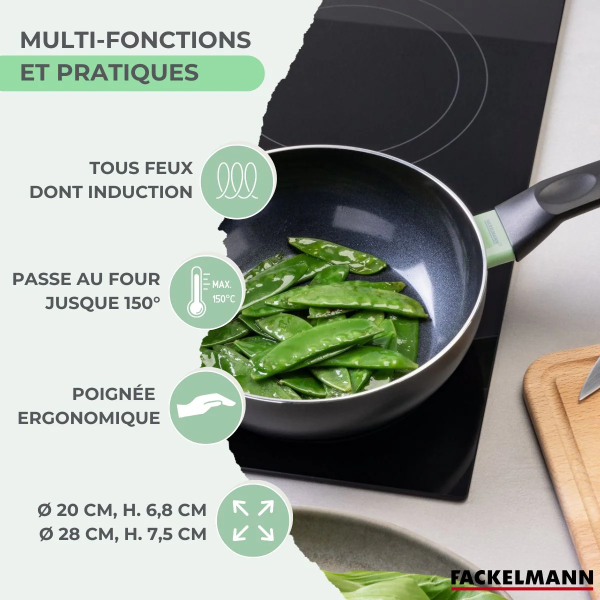 Set de 2 woks de 20 et 28 cm et 6 ustensiles Fackelmann Brandao - Image 3