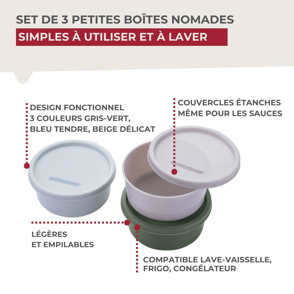 Set de 3 boîtes rondes à sauce ou épices Fackelmann Storage - Image 7