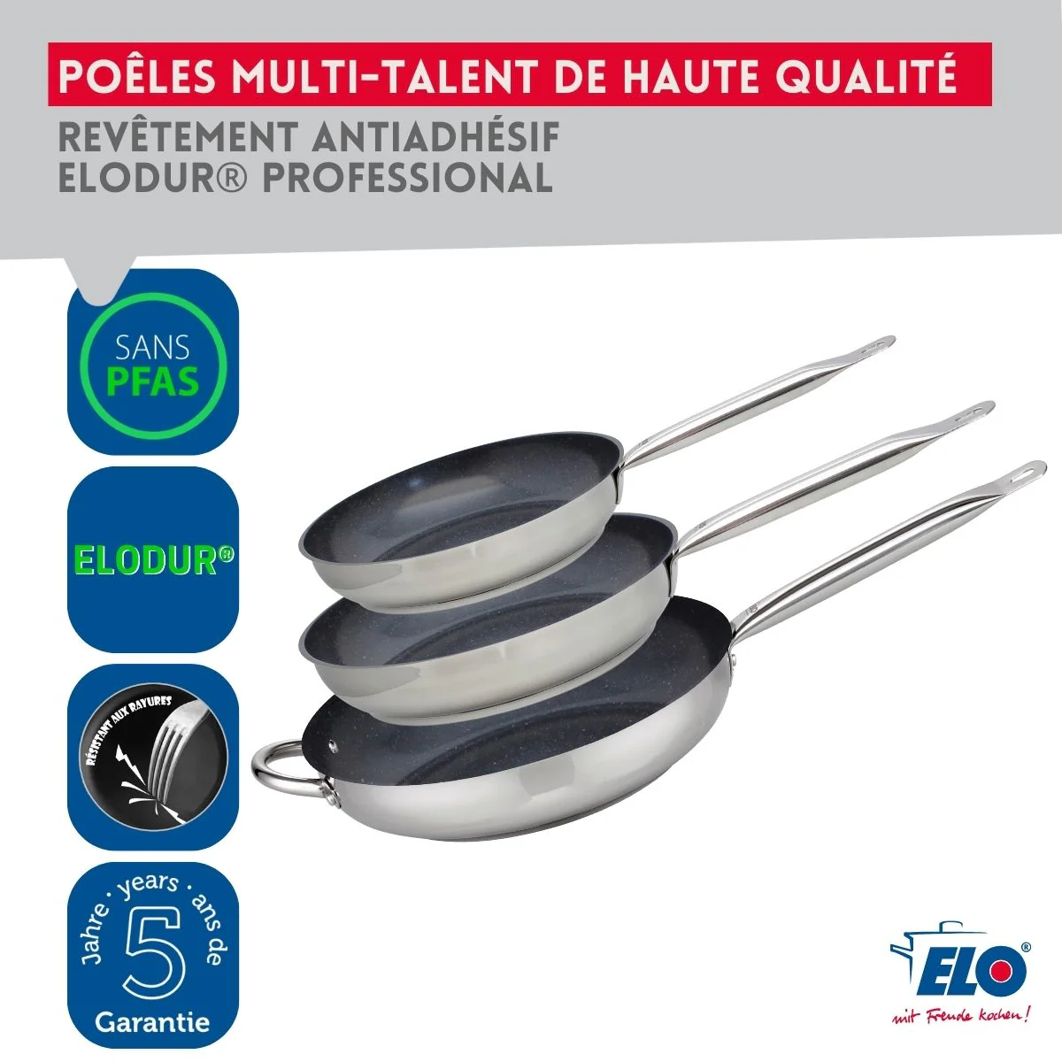 Set de 3 Poêles 24, 28 et 32 cm céramique sans PFAS Profi Therm Platinum Elo - Image 5
