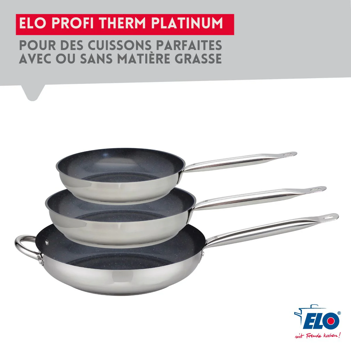 Set de 3 Poêles 24, 28 et 32 cm céramique sans PFAS et 3 couvercles Profi Therm Platinum Elo - Image 9