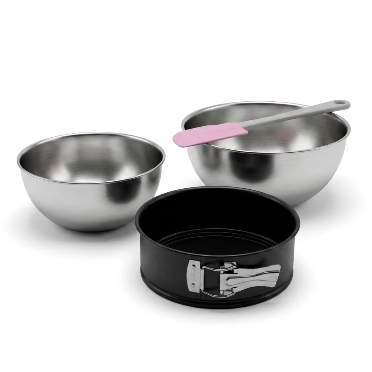 Lot de 1 moule à gâteaux 18,5 cm en acier 2 bols 25/20,5 cm en inox et 1 spatule pâtisserie 25 cm en plastique Spécial mini Spécial mini Zenker  Spécial mini