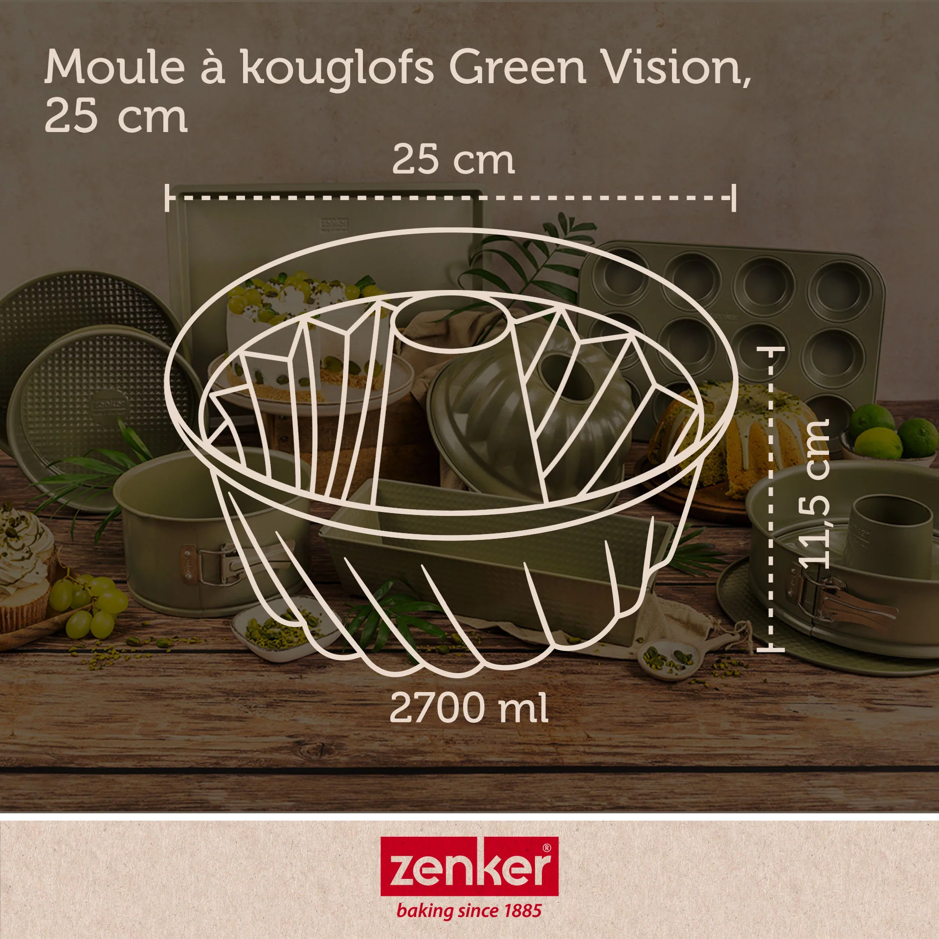 Set de 4 ustensiles de pâtisserie moule à gâteaux 2 bols et spatule pâtisserie Zenker Green Vision - Image 3