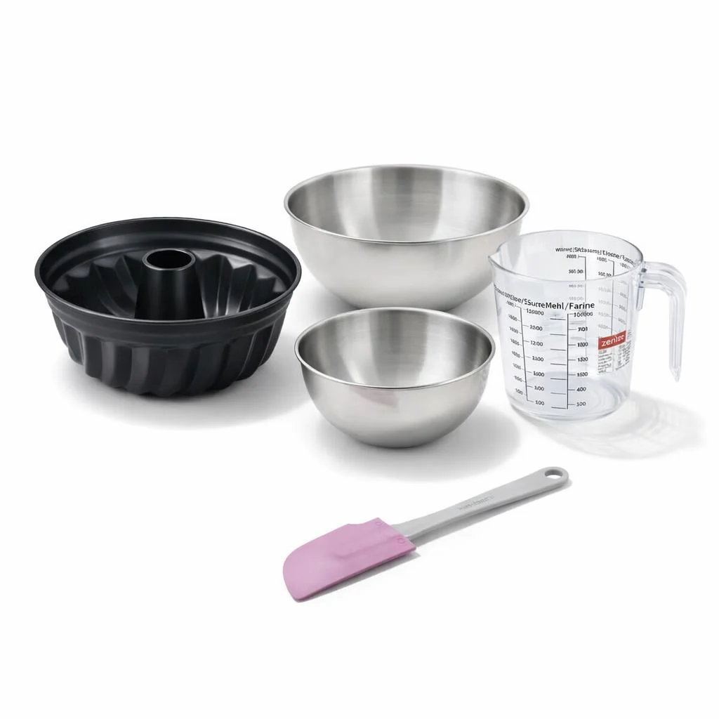 Set de 5 ustensiles de pâtisserie moule à kouglof bol à mixer verre mesureur et spatule silicone Black metallic Black mettallic Zenker  Black mettallic
