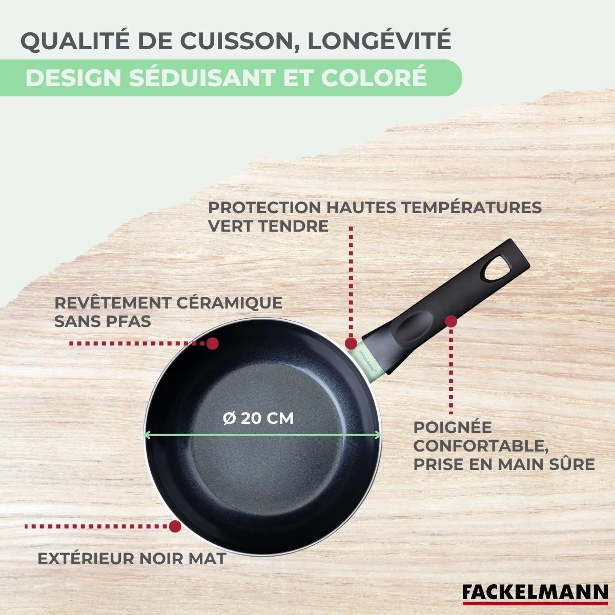 Set poêle antiadhésive céramique 20 cm et 6 ustensiles Fackelmann Brandao - Image 7