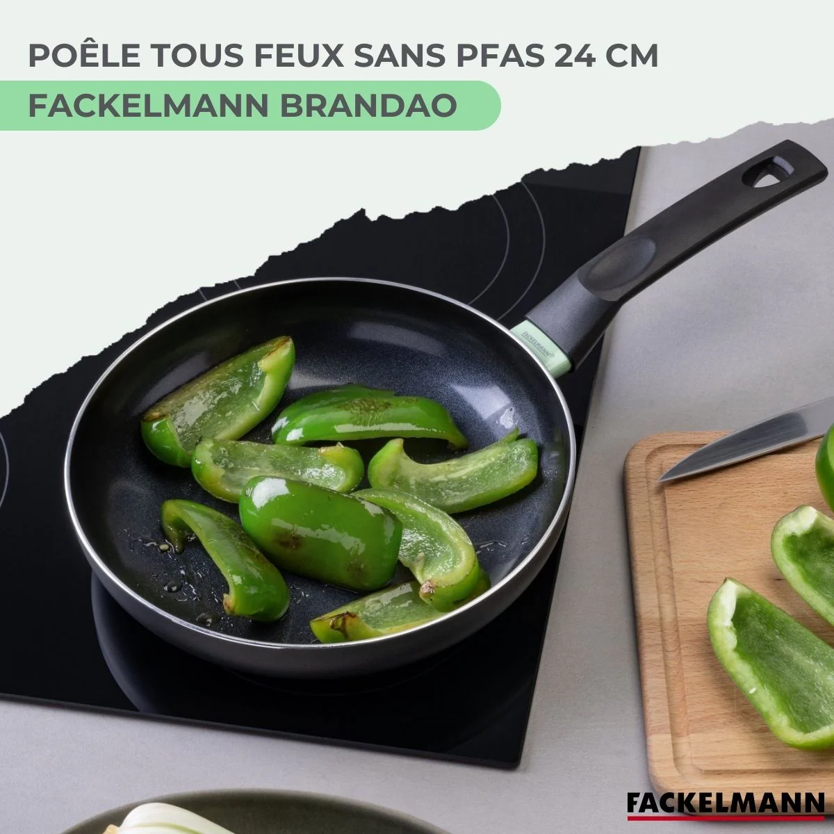 Set poêle antiadhésive céramique 24 cm et 6 ustensiles Fackelmann Brandao - Image 2