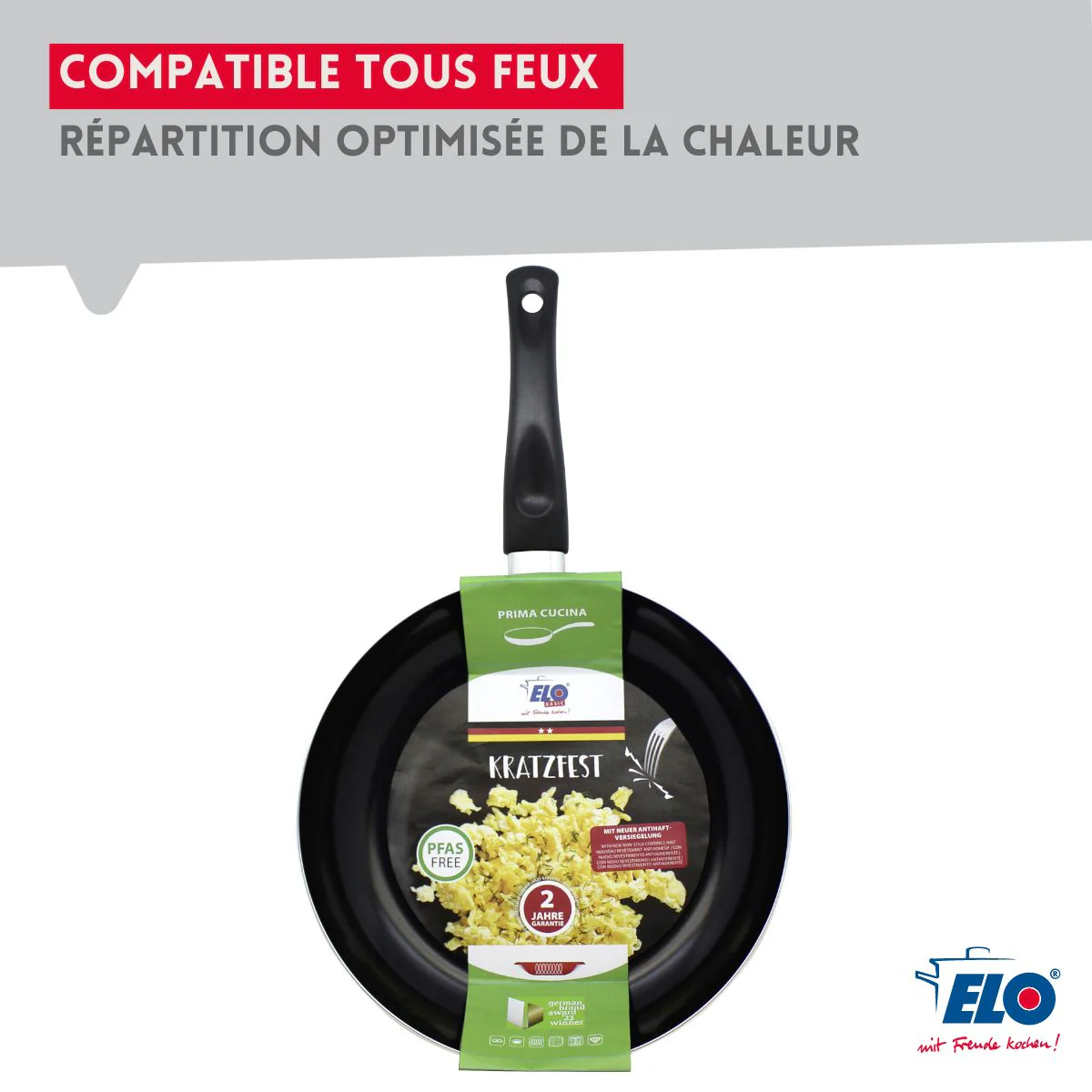 Set Poêle 20 cm avec revêtement céramique sans PFAS et couvercle Elo Prima Cucina - Image 7