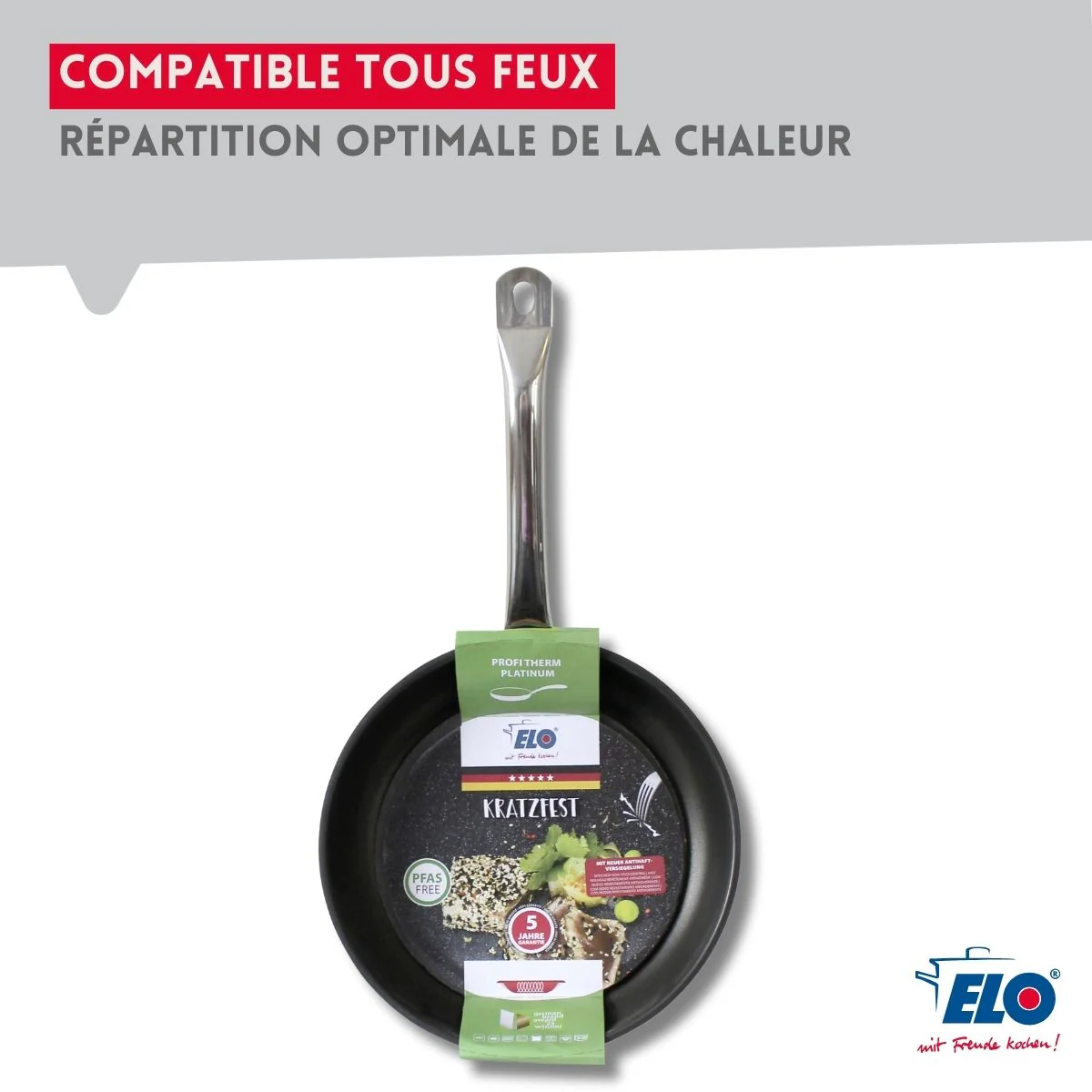 Set Poêle 24 cm céramique sans PFAS et couvercle Profi Therm Platinum Elo - Image 7