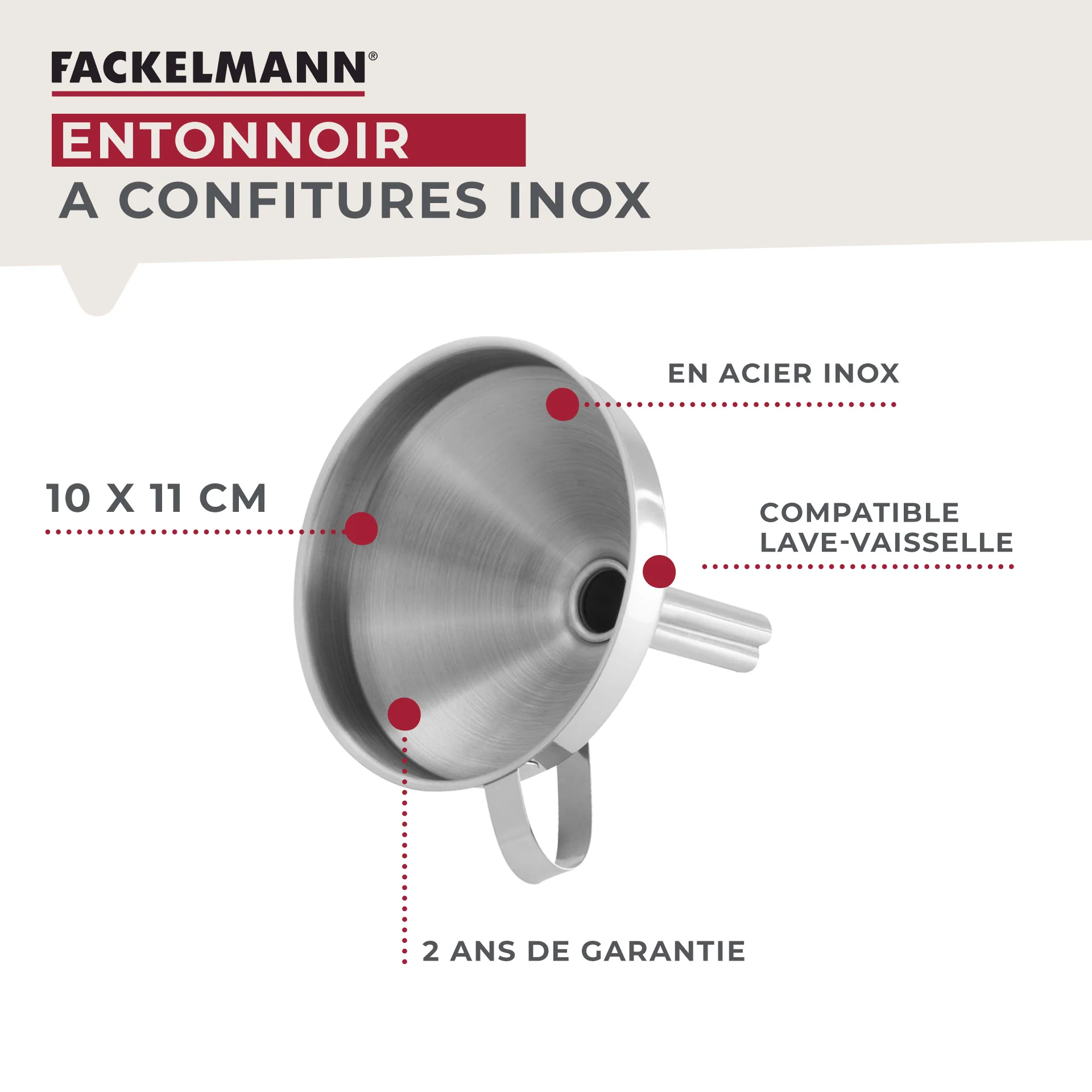 Set pour confiture maison avec entonnoir 10 cm en inox Fackelmann - Image 4