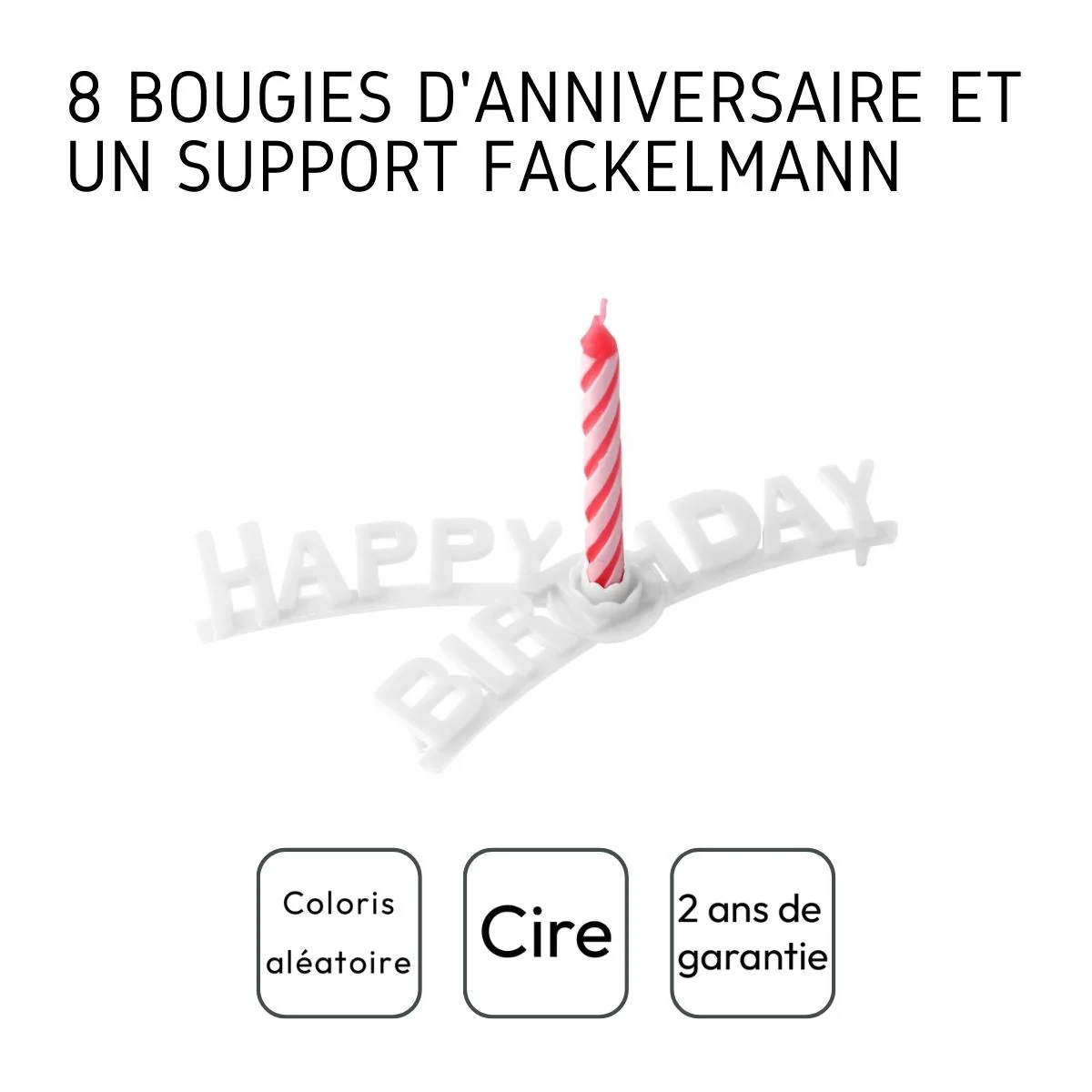 Set support "happy birthday" et 8 bougies d'anniversaire Fackelmann Rio Party - Image 4