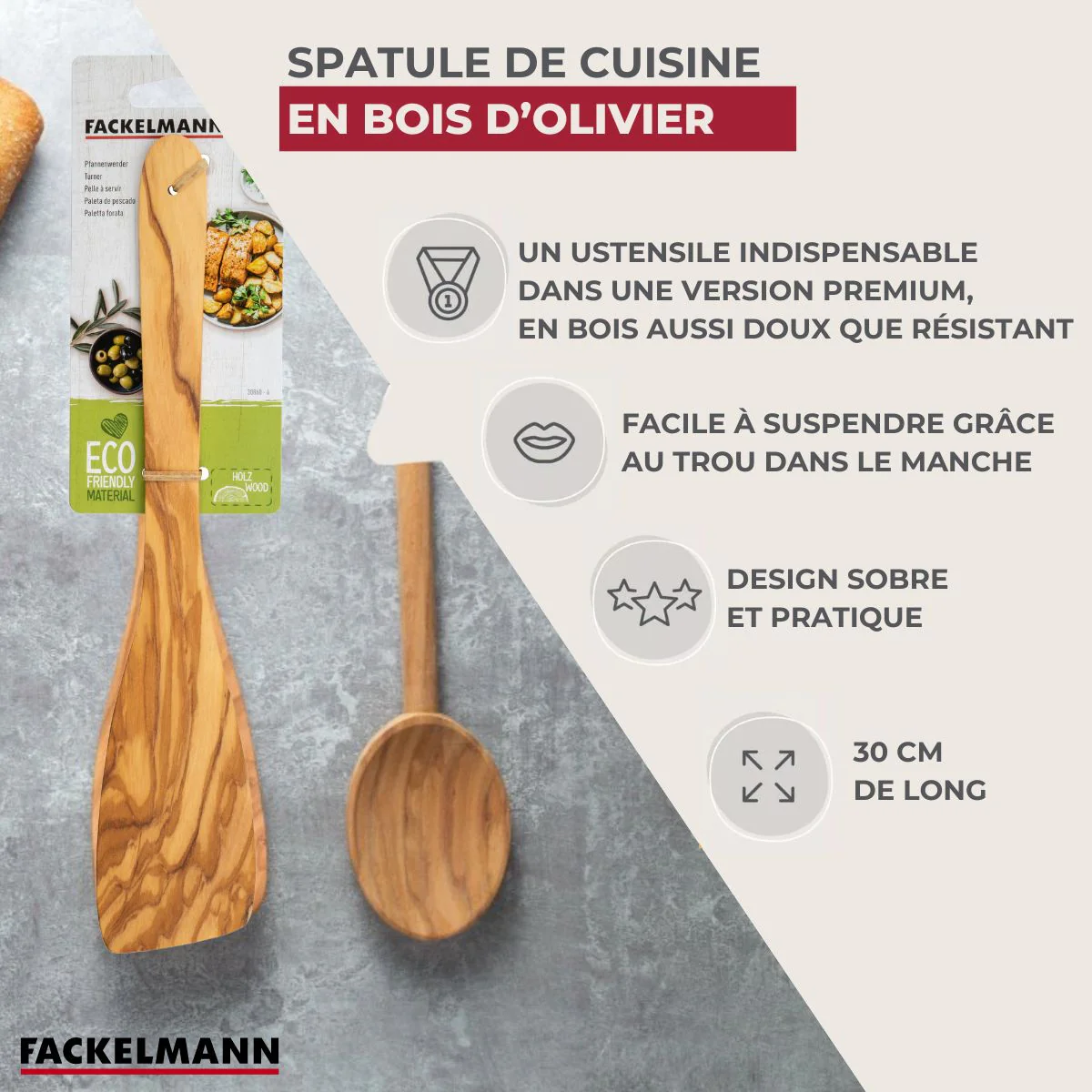 Spatule de cuisine 30 cm Fackelmann Édition Bois d'olivier - Image 3