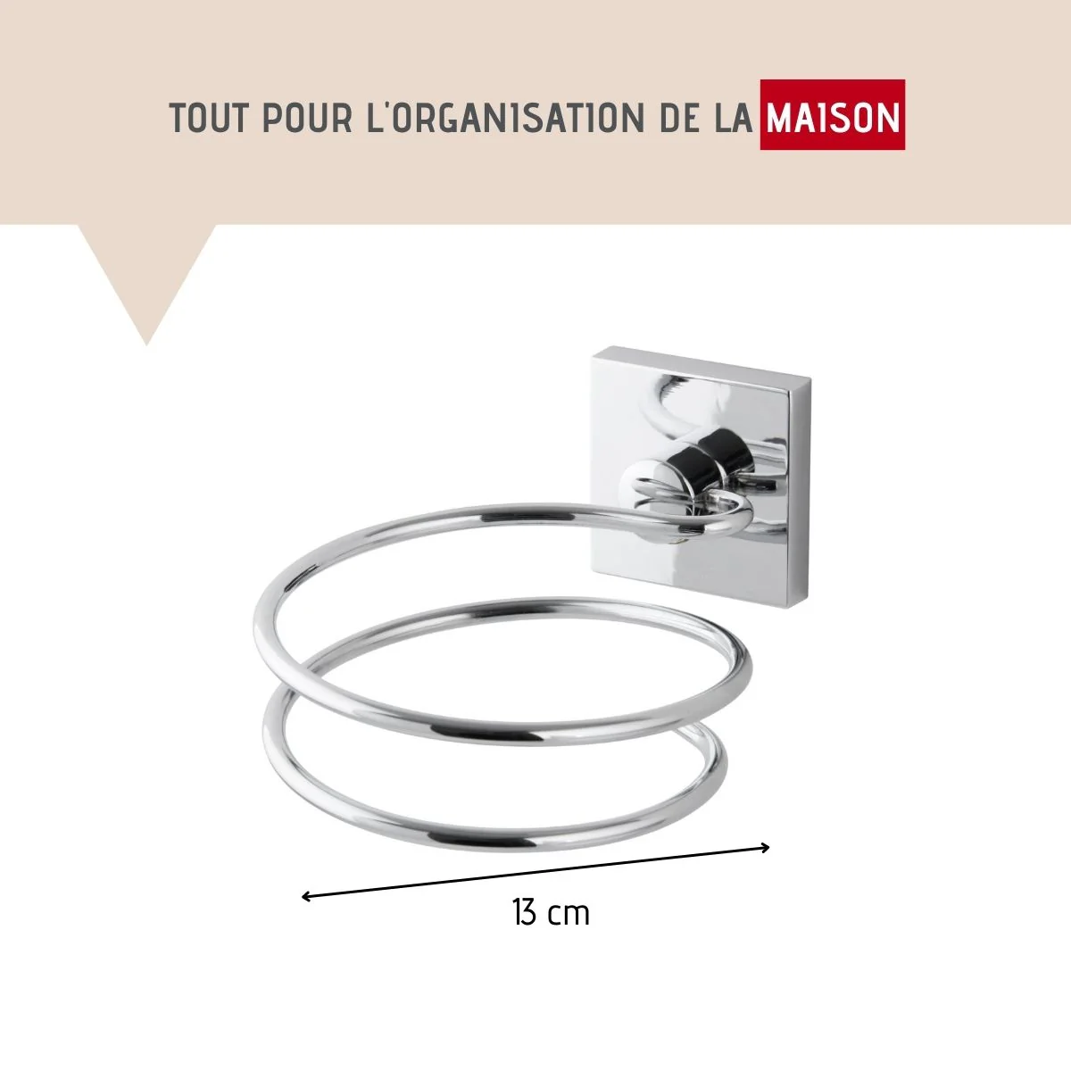 Support sèche cheveux en zinc gris chromé Fackelmann Mare - Image 3